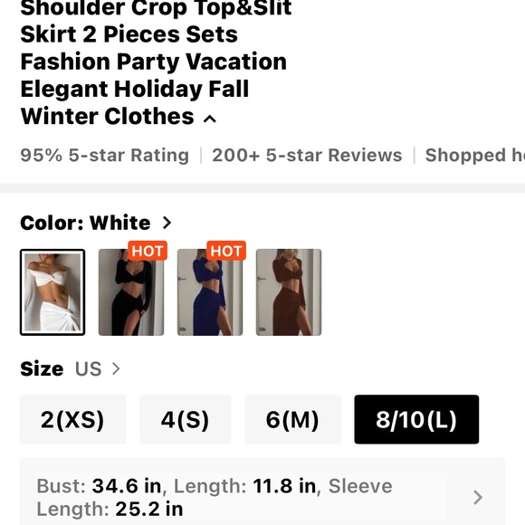 Sexy White Off-Shoulder Crop Top and Slit Skirt 2 Piece Set Vacation Fashion - Picture 3 of 3